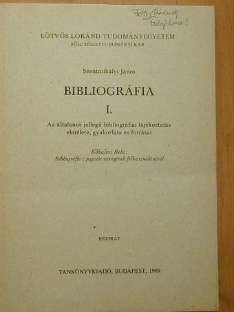 Kőhalmi Béla - Bibliográfia I. [antikvár]