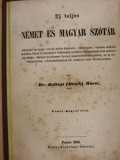Dr. Ballagi Mór - Uj teljes német és magyar szótár [antikvár]