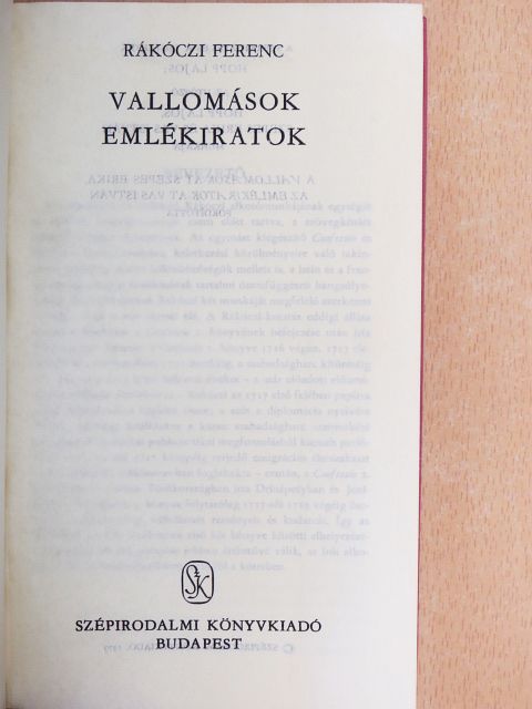 Rákóczi Ferenc - Vallomások, emlékiratok [antikvár]