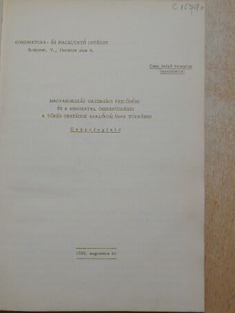 Magyarország gazdasági fejlődése és a behozatal összefüggései a tőkés országok analógiájának tükrébe [antikvár]