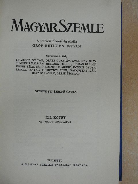 Boros Ferenc - Magyar Szemle 1931. május-augusztus [antikvár]