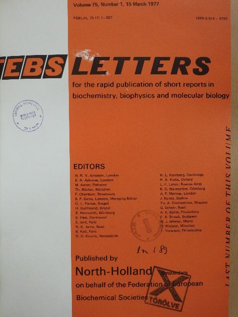 D. Filer - Febs Letters Volume 75, Number 1./Volume 76, Number 1-2. [antikvár]