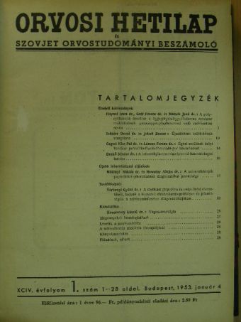 Orvosi Hetilap és Szovjet Orvostudományi Beszámoló 1953. január-június (fél évfolyam) [antikvár]