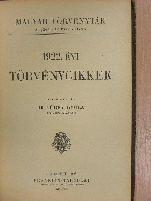 1922. évi törvénycikkek [antikvár]