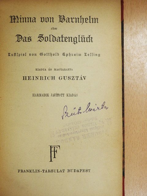 Gotthold Ephraim Lessing - Minna von Barnhelm oder das Soldatenglück (gótbetűs) [antikvár]