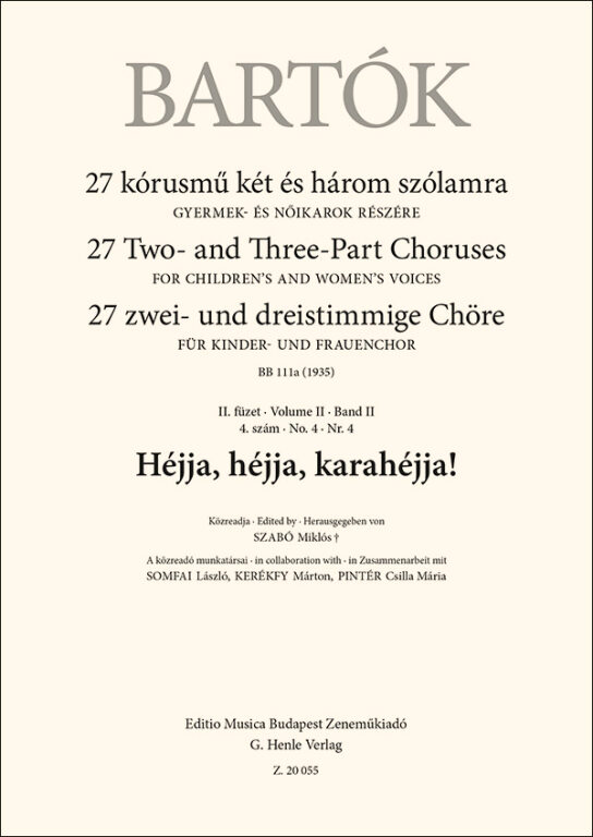 BARTÓK - 27 KÓRUSMŰ KÉT ÉS HÁROM SZÓLAMRA - II.FÜZET 4.SZÁM - HÉJJA, HÉJJA, KARAHÉJJA