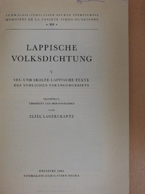 Lappische Volksdichtung V. [antikvár]