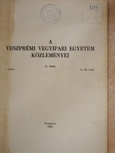 G. Hagen - A Veszprémi Vegyipari Egyetem közleményei 11/1. [antikvár]