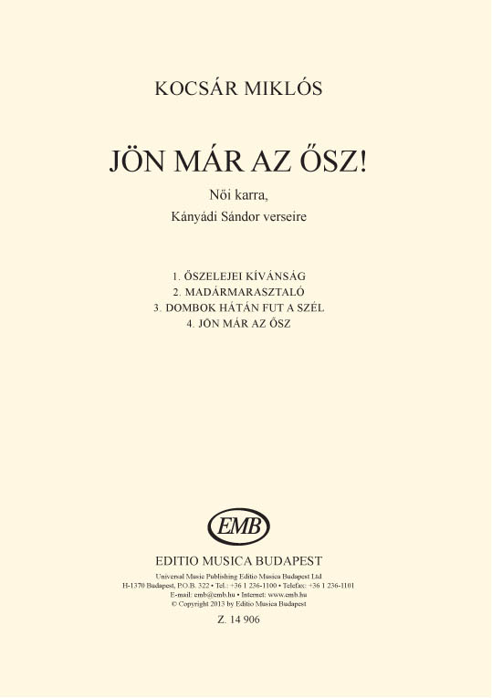 KOCSÁR  MIKLÓS - JÖN MÁR AZ ŐSZ NŐI KARRA KÁNYÁDI SÁNDOR VERSEIRE