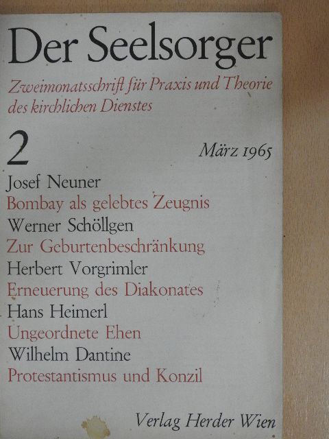 Hans Heimerl - Der Seelsorger März 1965 Heft 2 [antikvár]