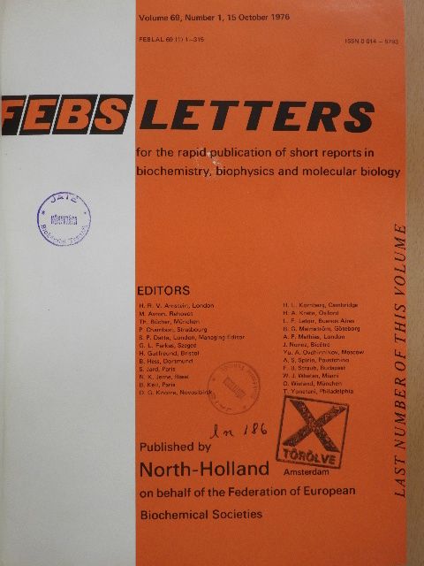 E. Antonini - Febs Letters Volume 69, Number 1./Volume 70, Number 1./Master Index Volumes 61-70. [antikvár]