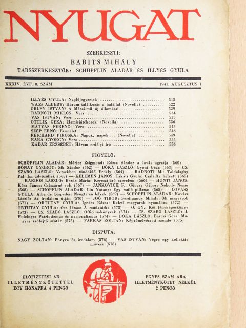 Bóka László - Nyugat 1941. augusztus 1. [antikvár]