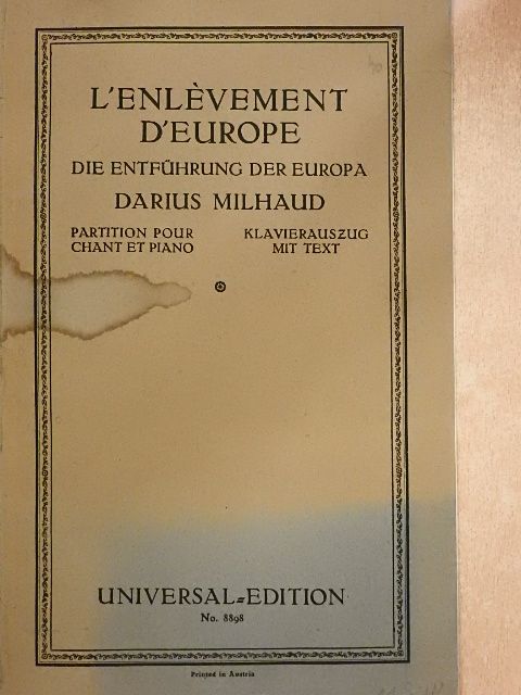 Darius Milhaud - L'Enlevement d'Europe [antikvár]