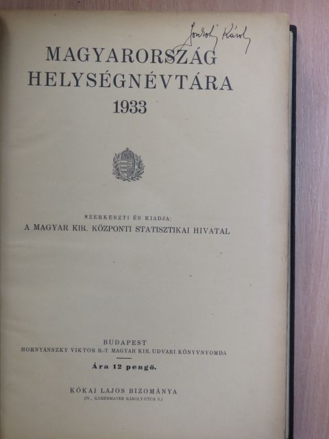 Magyarország helységnévtára 1933 [antikvár]
