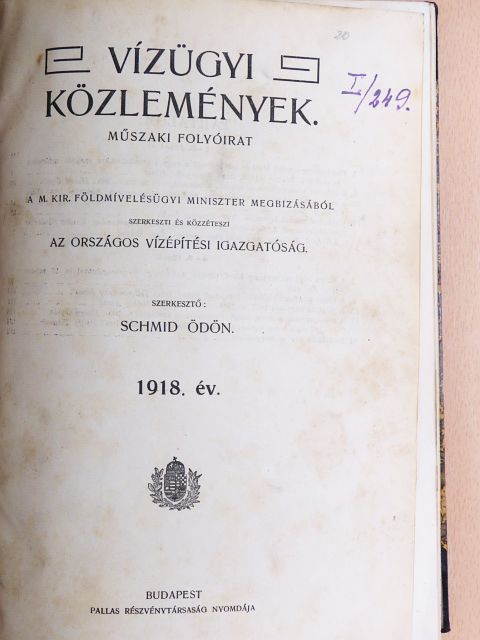 Dr. Réthly Antal - Vízügyi közlemények 1918/1-6. [antikvár]