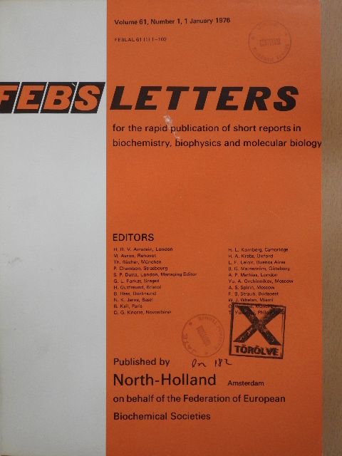 A. M. Kaye - Febs Letters Volume 61, Number 1-2./Volume 62, Number 1-3. [antikvár]