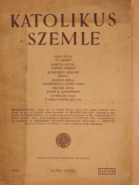 Bajza József - Katolikus Szemle 1934. január [antikvár]