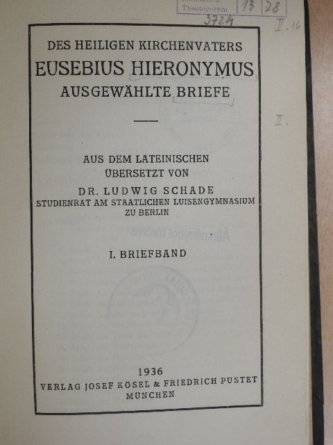 Eusebius Hieronymus - Des Heiligen Kirchenvaters Eusebius Hieronymus ausgewählte Briefe II/1. [antikvár]