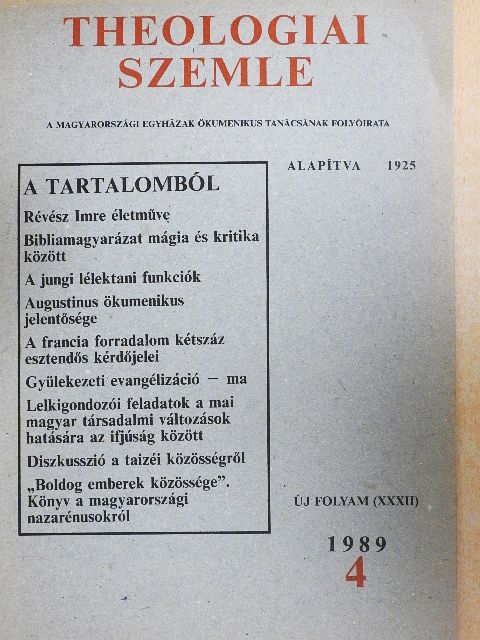 Barcza József - Theologiai Szemle 1989/4. [antikvár]