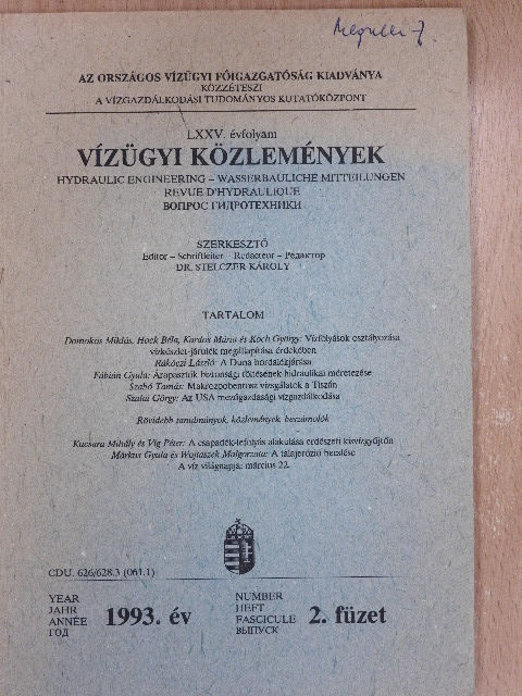 Dr. Domokos Miklós - Vízügyi Közlemények 1993/2. [antikvár]