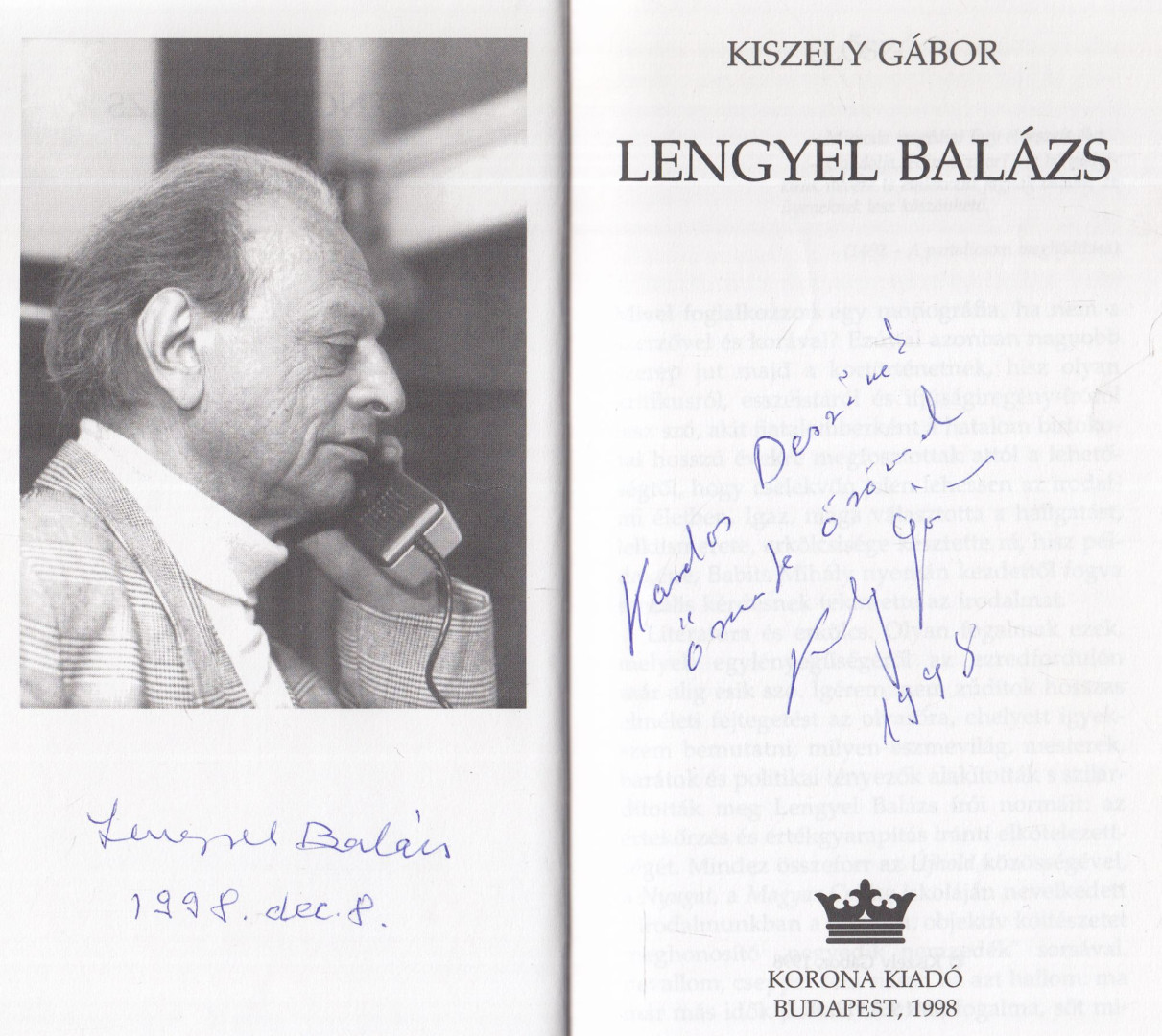 KISZELY GÁBOR - Lengyel Balázs (kétszeresen dedikált) [antikvár]