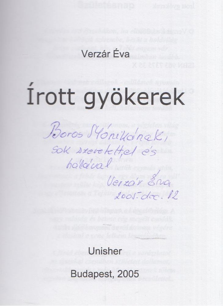 Verzár Éva - Írott gyökerek (dedikált) [antikvár]