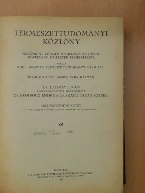 Bábonyi E. - Természettudományi Közlöny 1933. január-december/Pótfüzetek a Természettudományi Közlönyhöz 1933. január-december [antikvár]