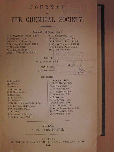 A. G. Bloxam - Journal of the Chemical Society 1889. [antikvár]