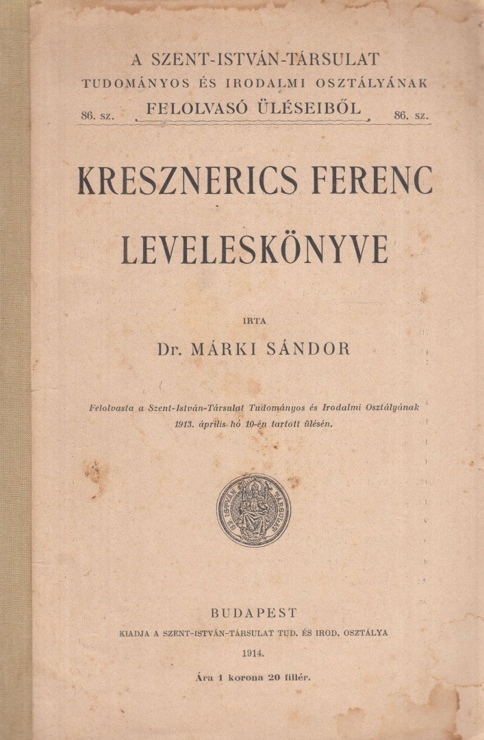 Márki Sándor - Kresznerics Ferenc leveleskönyve [antikvár]