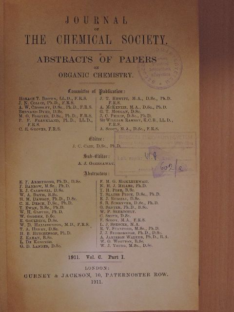 A. McKenzie - Journal of the Chemical Society 1911/I. [antikvár]