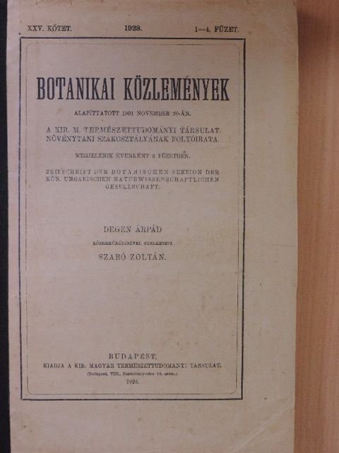 Fóriss F. - Botanikai közlemények 1928/1-4. [antikvár]