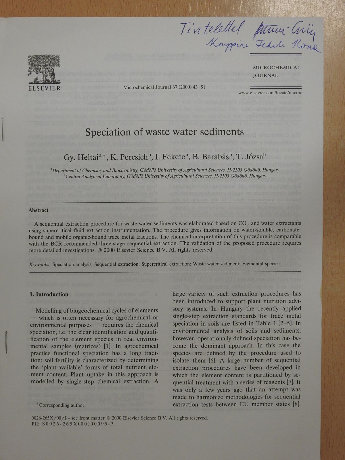 B. Barabás - Speciation of waste water sediments (dedikált példány) [antikvár]