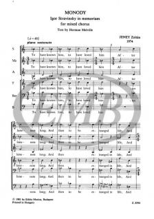 Jeney Zoltán - MONODY - FOR MIXED CHORUS - (IGOR STRAVINSKY IN MEMORIAM)