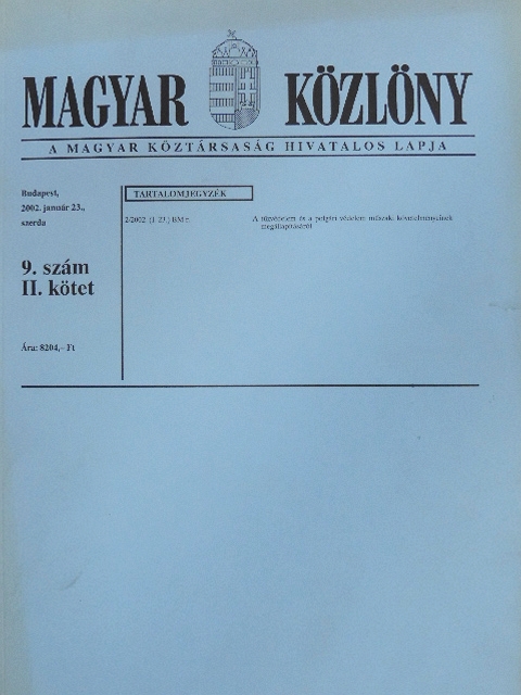 Magyar Közlöny 2002. január 23. II. [antikvár]