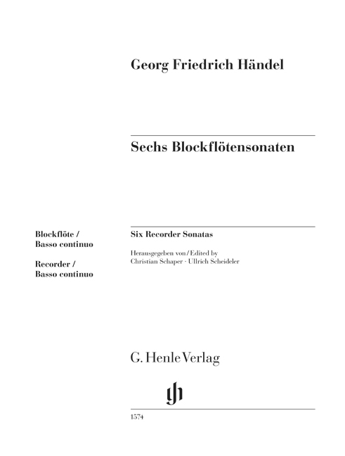 Händel - SECHS BLOCKFLÖTENSONATEN. BLOCKFLÖTE / BASSO CONTINUO