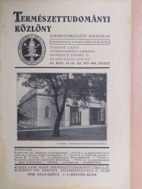 Dr. Bodnár János - Természettudományi Közlöny 1930. augusztus 1-15. [antikvár]