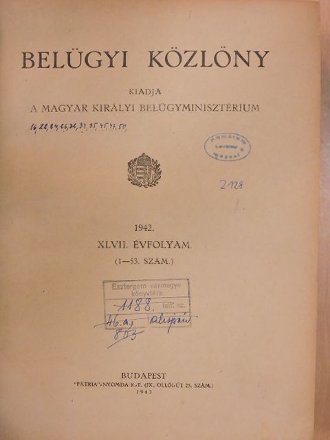 Belügyi Közlöny 1942. (nem teljes évfolyam) [antikvár]