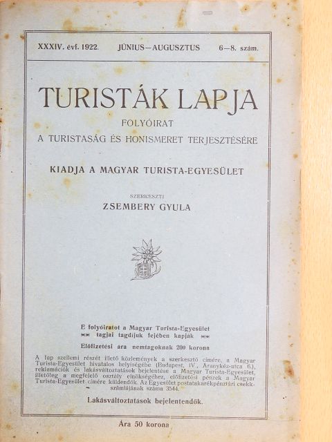Barcza Imre - Turisták lapja 1922. június-augusztus [antikvár]