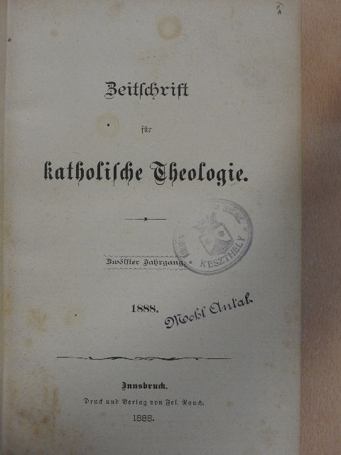 F. Niemöller - Zeitschrift für katholische Theologie 1888. (gótbetűs) [antikvár]