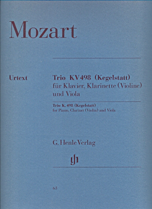 MOZART, W,A, - TRIO KV 498 (KEGELSTATT) FÜR KLAVIER, KLARINETTE (VIOLINE) UND VIOLA URTEXT
