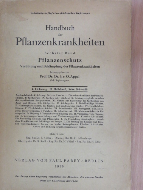 Dr. O. Appel - Handbuch der Pflanzenkrankheiten VI/4. (töredék) [antikvár]