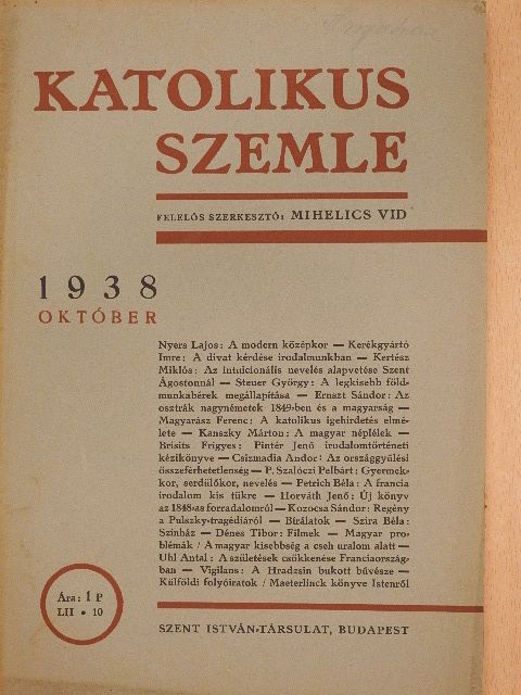 Brisits Frigyes - Katolikus szemle 1938. október [antikvár]