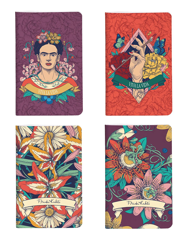 P0130-0508 - Jegyzetfüzet Clairefontaine Frida Kahlo 7,5x12 cm, 24 lapos, sima, vegyes minta