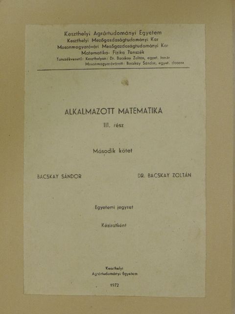 Bacskay Sándor - Alkalmazott matematika III/2. [antikvár]