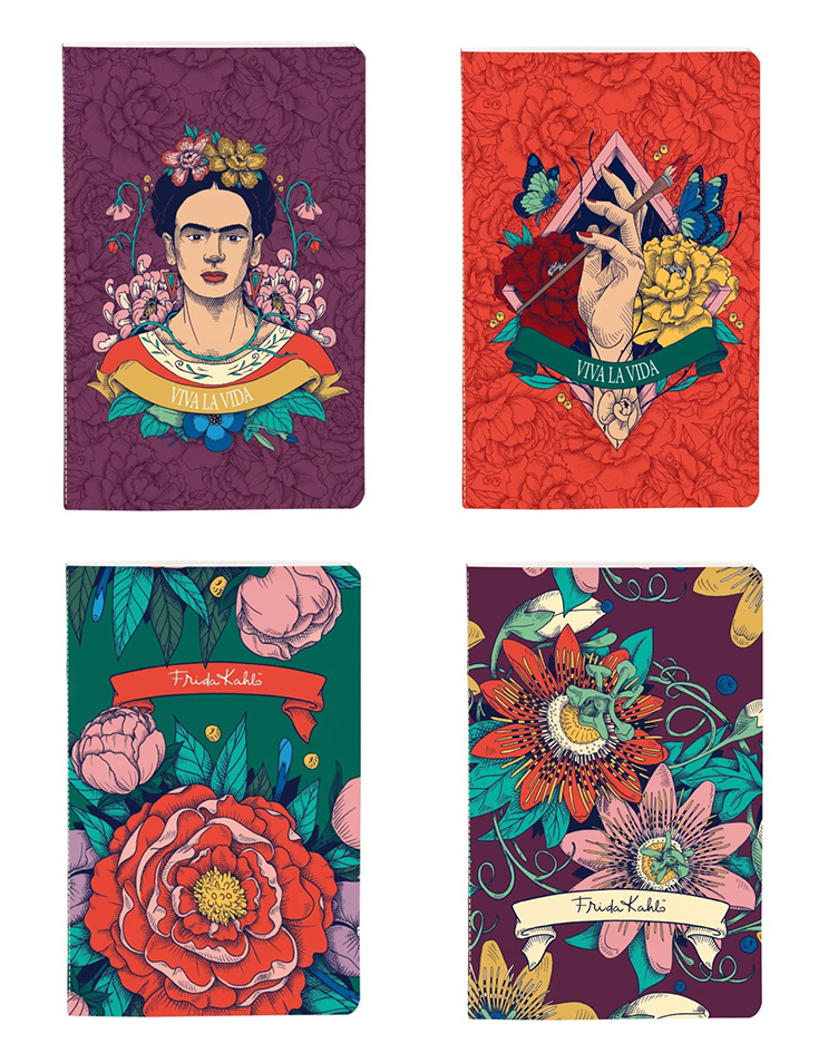 P0130-0509 - Jegyzetfüzet Clairefontaine Frida Kahlo 9x14 cm, 48 lapos, vonalas, vegyes minta