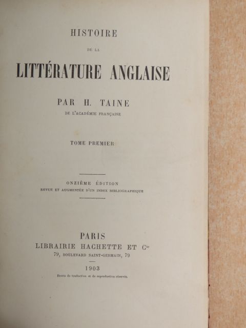 H. Taine - Histoire de la Littérature Anglaise 1. [antikvár]
