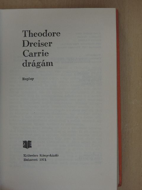 Theodore Dreiser - Carrie drágám [antikvár]