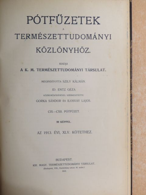 Balló Rezső - Pótfüzetek a Természettudományi Közlönyhöz 1913/1-4. [antikvár]