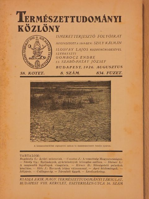 Bogdánfy Ö. - Természettudományi Közlöny 1926. augusztus [antikvár]