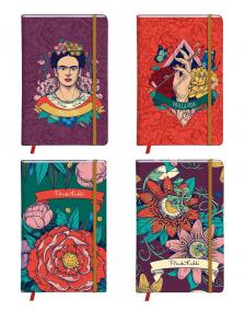 P0130-0343 - Napló Clairefontaine Frida Kahlo A/6 80 lapos, kemény fedeles, sima, gumis záródás, vegyes minta